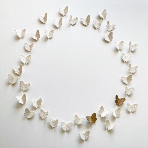 55 Original White Porcelain + Gold Ceramic Butterflies by