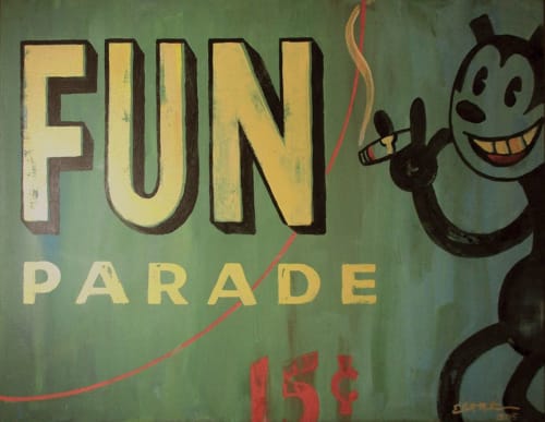 "Fun Parade" distressed acrylic on canvas | Paintings by Elliott Mattice Art & Design