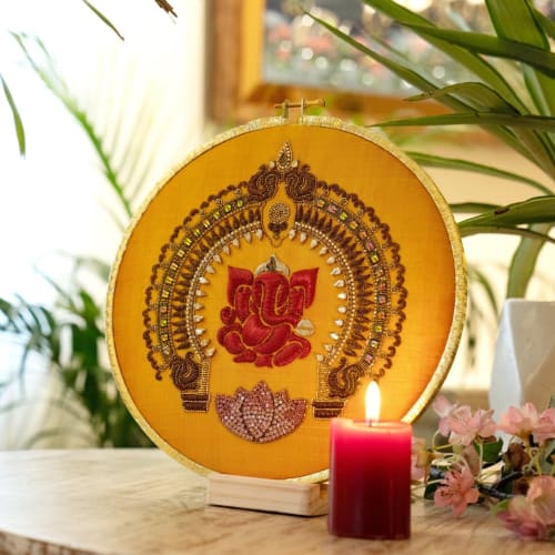 Shri Ganesha Ganpati Hindu Elephant God. Handmade Embroider | Embroidery in Wall Hangings by MagicSimSim