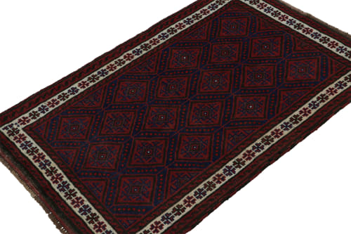 Rug & Kilim's Baluch Tribal Rug in Red & Navy Blue Patterns | Rugs by Rug and Kilim