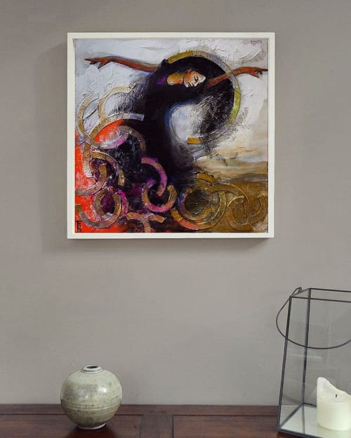 Girl on a Mixed Media Painting | Mixed Media by Taban sarabi