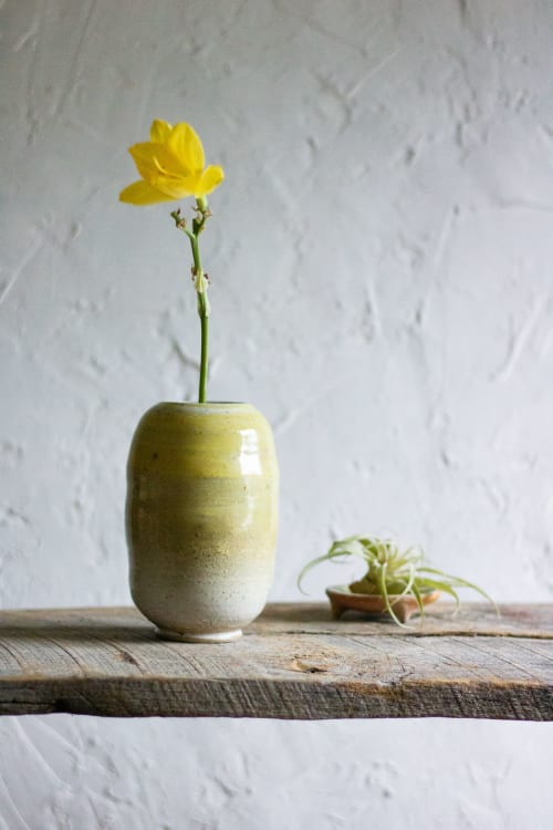 Wheel Thrown Narrow Yellow Cylindrical Vase