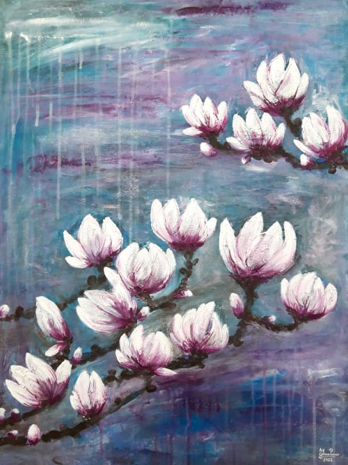 Magnolias | Oil And Acrylic Painting in Paintings by Elena Parau