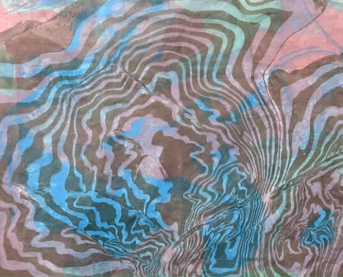Water Echo I Japanese Marbling, Ink on Paper I Oak Frame | Paintings by KMOK Art