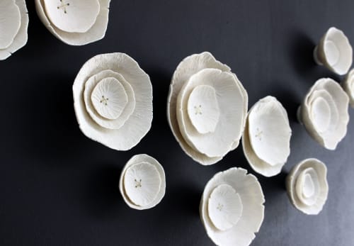 Ceramic wall art Original 3D artwork Set of 12 rose flowers | Wall Hangings by Elizabeth Prince Ceramics