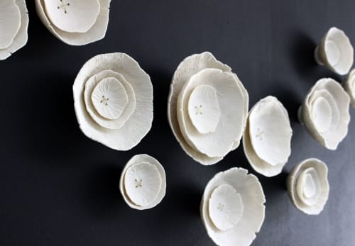 Ceramic wall art Original 3D artwork Set of 12 flower