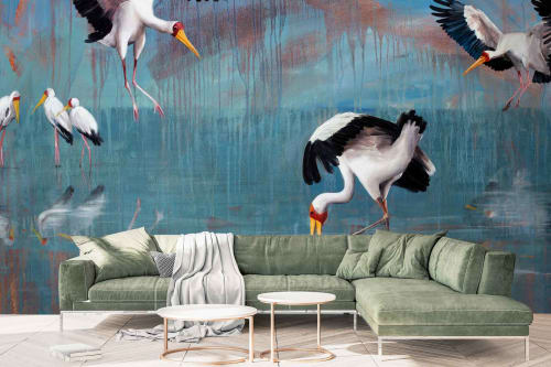 Storks - Reflecting Blue | Wall Treatments by Cara Saven Wall Design