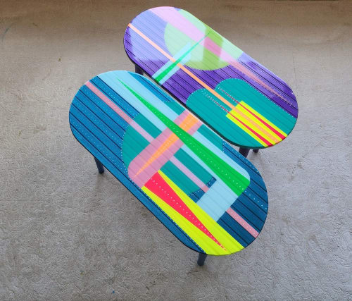 Oval Colorful Abstract Funky Resin Art Side Coffee Tables | Tables by Epoxy Coffee Table Shop