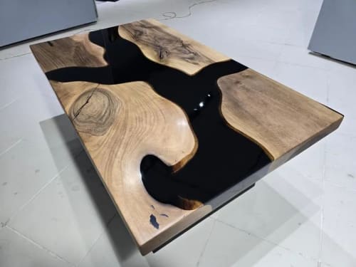 Dark Walnut Black Epoxy Coffee Table, Live Edge Epoxy Resin | Tables by LuxuryEpoxyFurniture