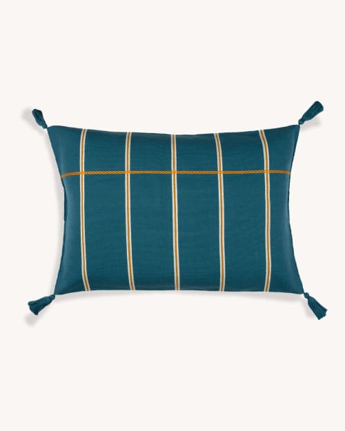 Rayas Stripe Zinacantán Cushion (TEAL) | Pillows by Routes Interiors