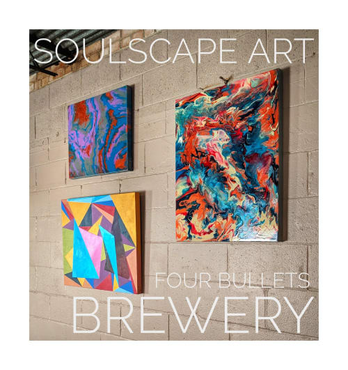 Local Art Wall | Paintings by Soulscape Fine Art + Design by Lauren Dickinson | Four Bullets Brewery in Richardson