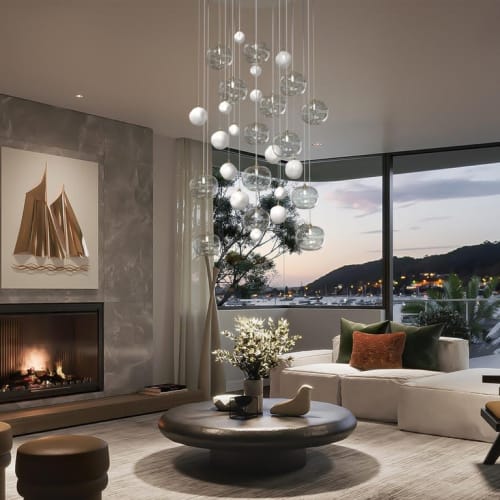 Allure Chandelier Clear and Frosted White Geometric Globes | Pendants by Galilee Lighting