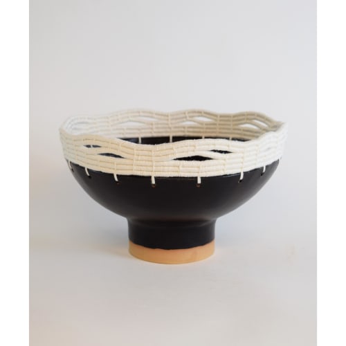 Handmade Ceramic Bowl #804 in Black with White Cotton | Decorative Objects by Karen Gayle Tinney