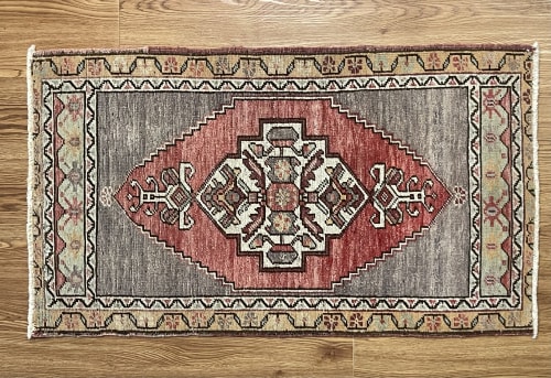 Vintage Hand-woven Turkish Rug Doormat| 1.9 x 3.2 | Small Rug in Rugs by Wool and Rug