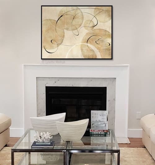 Geometric abstract art black and gold mid century modern | Paintings by Lynette Melnyk