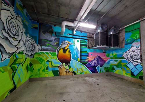 Portland Apartment Garage Mural | Murals by John Osgood | Griffis South Waterfront in Portland
