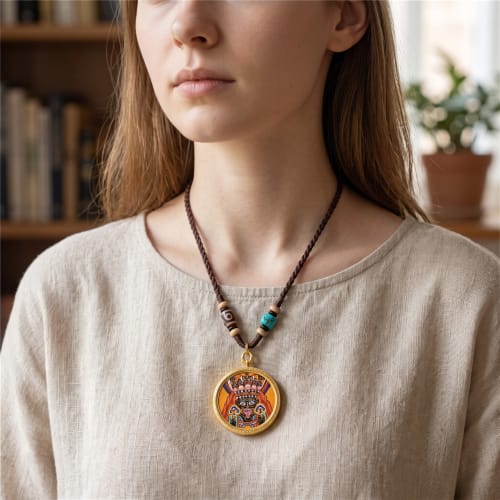 Zhaji Lhamo Thangka Gold Pendant Wealth Guardian Amulet | Ornament in Decorative Objects by Dynasty Artisan