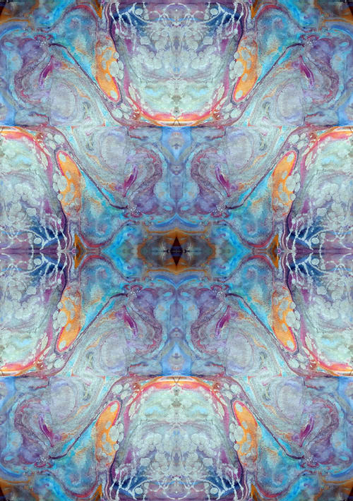 Turquoise Arabesque | Prints by KALEIDO MARBLING ART