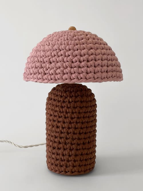 The Knitty Table Lamp in Chocolate Brown and Mauve | Lamps by Meg Morrison