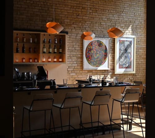 UFO Pendant crafted with Natural Wood Veneer | Pendants by Traum - Wood Lighting | Billy Sushi ビリー寿司 in Minneapolis