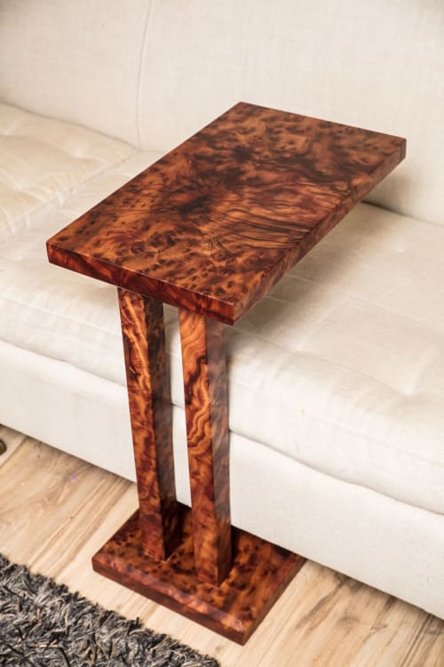 Camphor Burl Exotic Wood Cantilever C-Table | Side Table in Tables by Lumberlust Designs