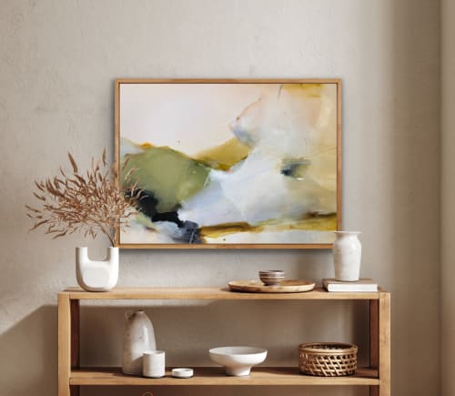Earthy green large abstract painting | Paintings by Arohika V