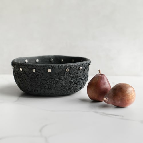 Centerpiece Bowl in Black Concrete with Gunmetal Accent | Decorative Bowl in Decorative Objects by Carolyn Powers Designs