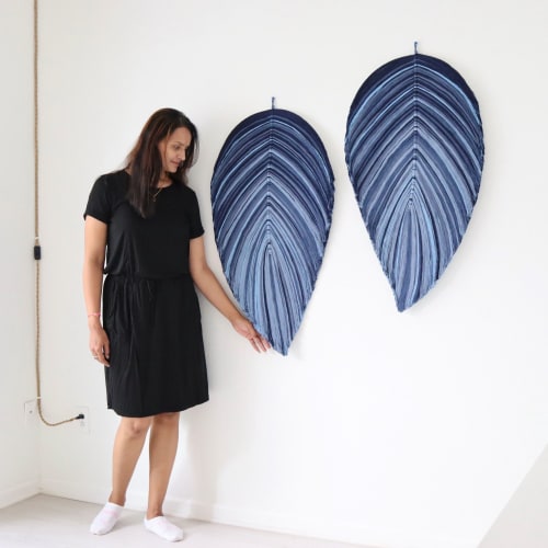 Leaf wall sculptures in Shades of Blue | Sculptures by YASHI DESIGNS