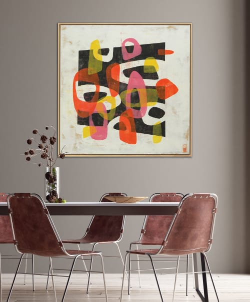 Round & Round in Pink and Orange - Incl Frame | Paintings by Ronald Hunter