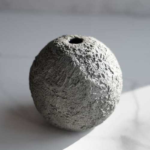 Sphere Bud Vase in Textured Dove Grey Concrete | Vases & Vessels by Carolyn Powers Designs