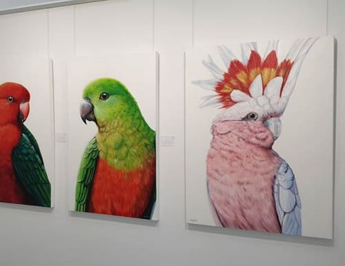 Major Mitchell Cockatoo, Australian King Parrot pair | Paintings by Ebony Bennett - Birdwood Illustrations | Watershed Gallery in Pokolbin