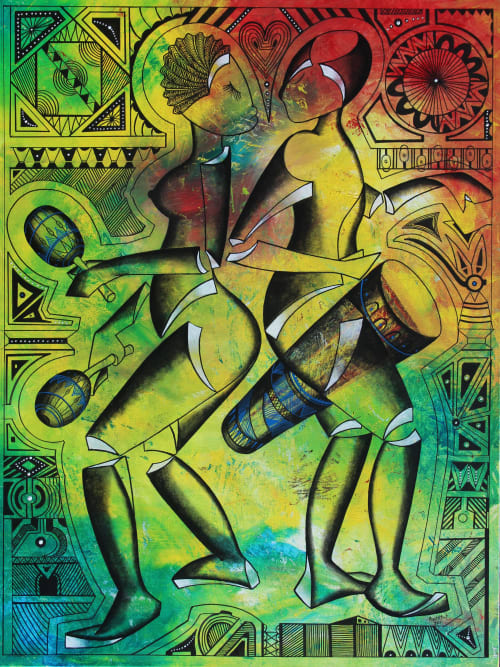 Drum Players | Paintings by Mwenye painter