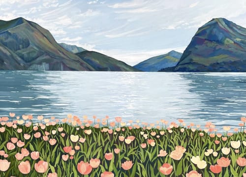 Lago do Lugano Gouache Painting | Paintings by Lilly Carr Art