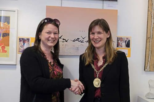 Becca meeting the Mayor of Guildford | Paintings by Becca Clegg | University Of Surrey in University Campus