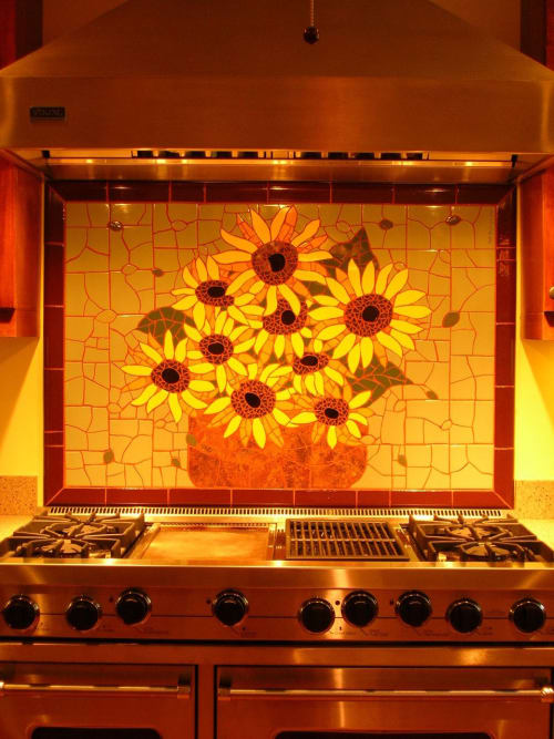Sunflower Backsplash | Art & Wall Decor by Gila Mosaics Studio