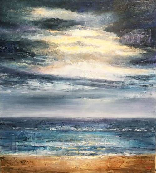 Glow over the sea | Oil And Acrylic Painting in Paintings by Shazia Imran
