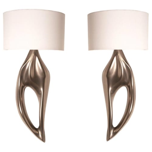 Lexi Sconces, Set of 2, Nickel Finish with Ivory Silk Shade | Sconces by Amorph