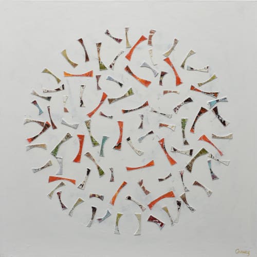 Petaloid acrylic painting on wood with collage | Paintings by Lisa Fine Art