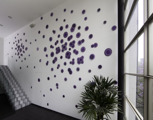 CELLZ Organic Multicolor Purple Circles Glass Wall Installation | Interior Design by Studio Orfeo Quagliata