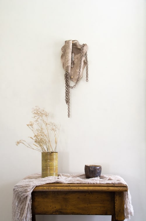 "Afra" Ceramic wall sculpture with chains | Wall Hangings by Asmaa Aman Studio