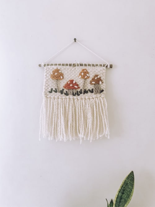 Handmade Woven Wall Hanging Decor - Mushroom Embroidery | Macrame Wall Hanging in Wall Hangings by Hippie & Fringe