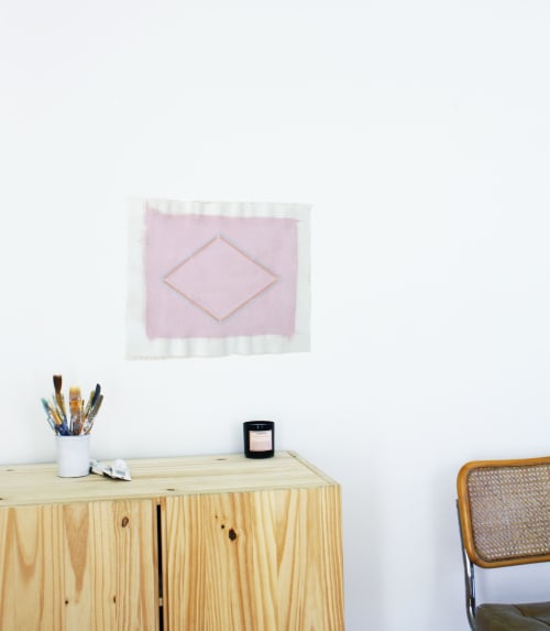 Boho Turquoise Diamond Embroidered Minimalist Painting | Paintings by Emily Keating Snyder