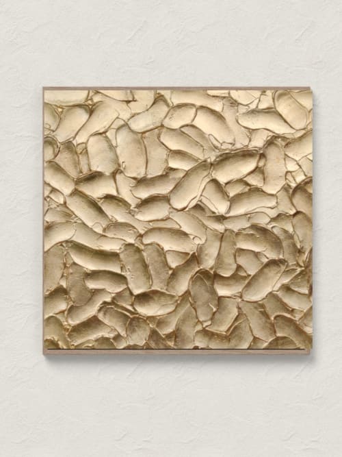 3D gloss gold leaf painting canvas sculptural gold wall art | Paintings by Serge Bereziak