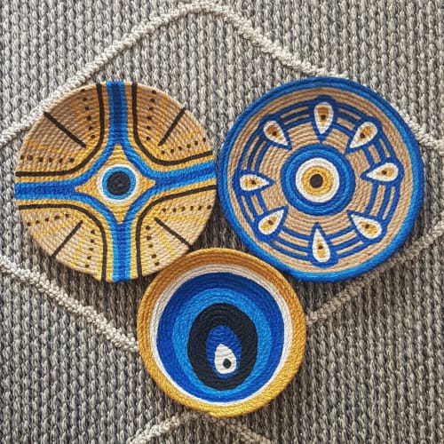 Evil Eye Bead Wall Plate, Blue Wall Plates | Ornament in Decorative Objects by Sarmal Design