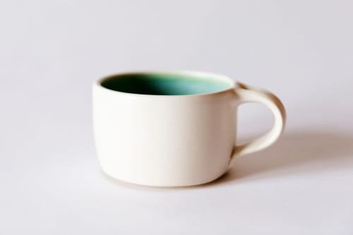 White And Turquoise Modern Coffee Mug | Drinkware by Tina Fossella Pottery