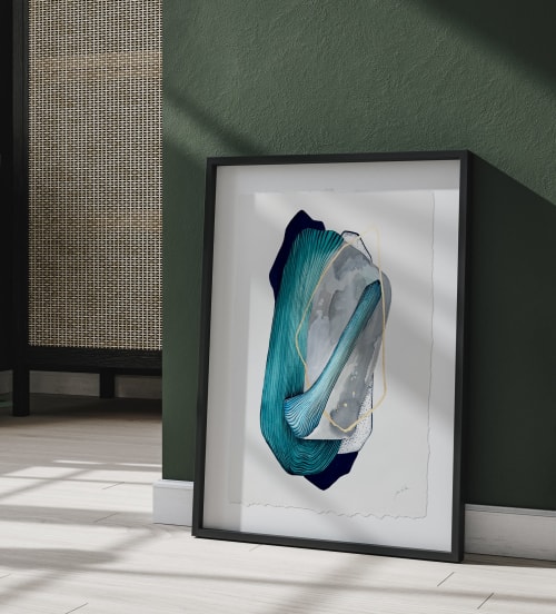 Turquoise and gold on paper | Paintings by Elsa Jeandedieu Studio