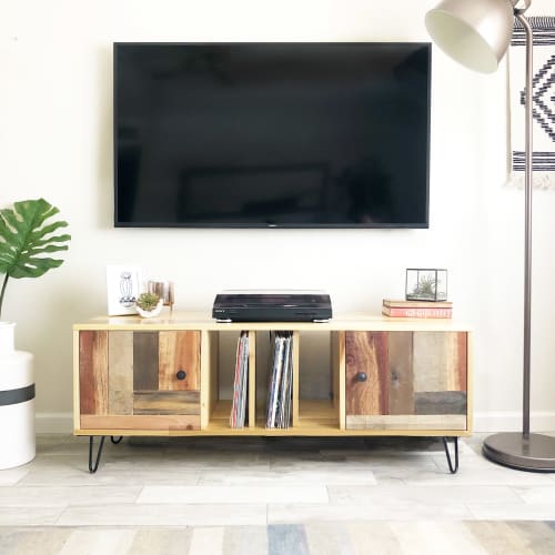 Rustic Mid Century Inspired Record Media Unit By Tipsy Oak Seen At