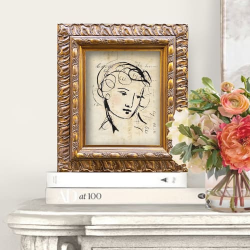 Apollo Line Drawing in Vintage Gold Frame | Drawings by Suzanne Nicoll Studio