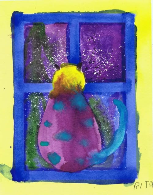 Cat in the Window - Original Watercolor | Watercolor Painting in Paintings by Rita Winkler - "My Art, My Shop" (original watercolors by artist with Down syndrome)