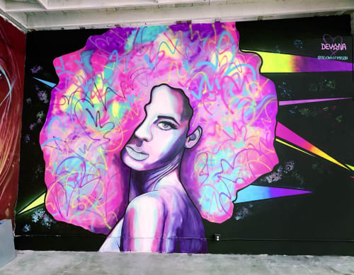 Interior Mural: Colorful Abstract Female Portrait Afro Hair | Murals by Devona Stimpson | Print Renegades in Los Angeles